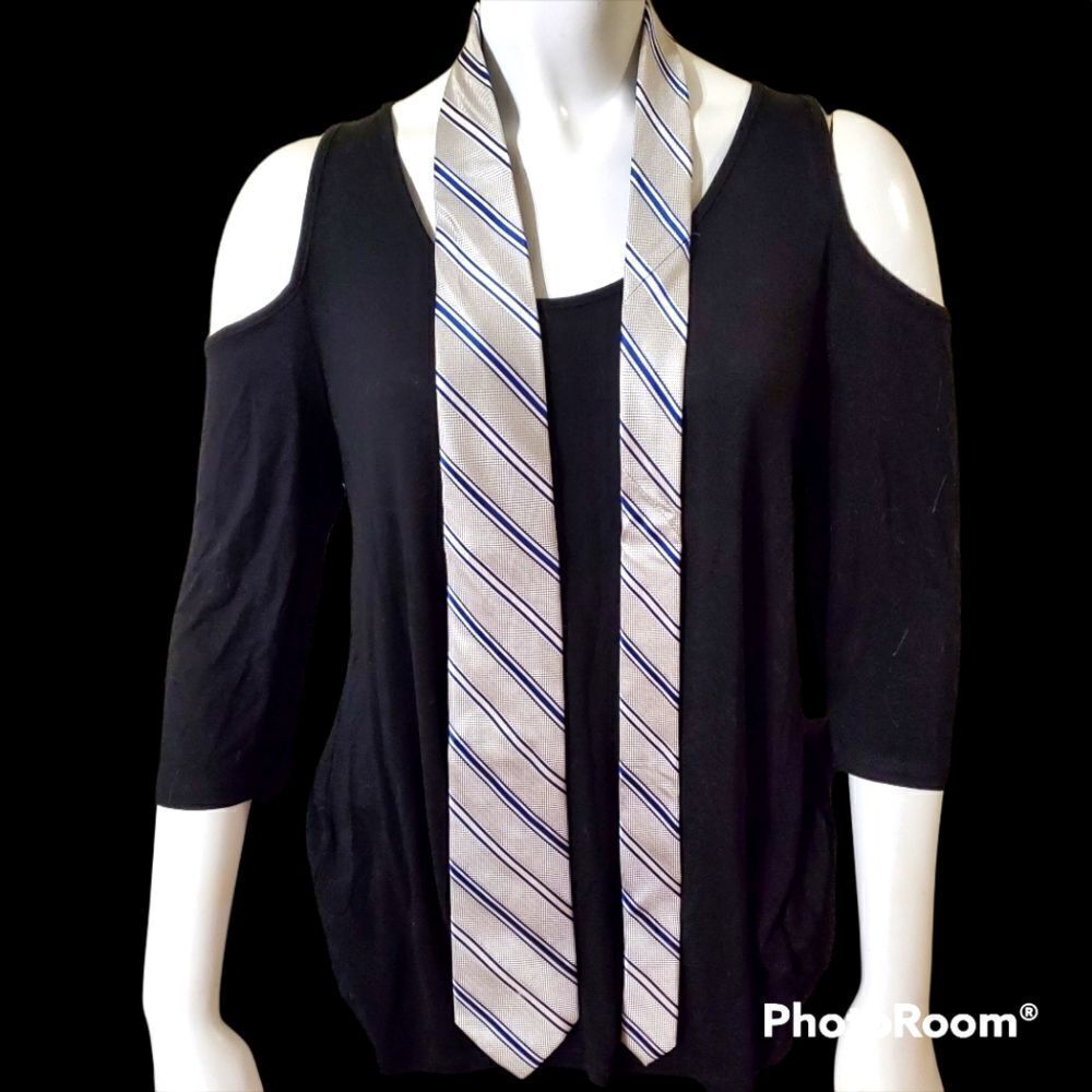 Bruno Piattelli White & Blue Striped Silk Tie